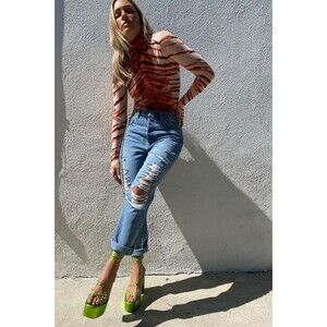 Revolve AFRM Jeans Womens 26 Blue Distressed High Rise Med Wash Button Fly NWT